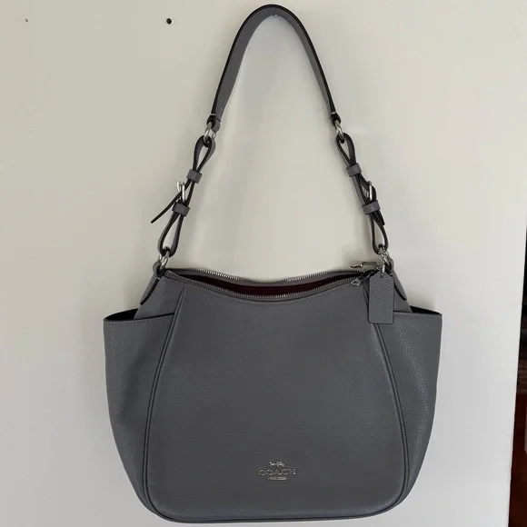 Coach Rori Gray Pebbled Leather Hobo Shoulder Bag - Picture 1 of 16